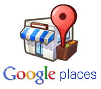 Logo of google places featuring a store with an awning, siding installations & repairs, and a red location pin.